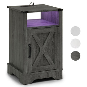 English Elm Led Farmhouse Nightstand Pair with RGB Underglow and Built-In Charging for Bedroom T6051P533239