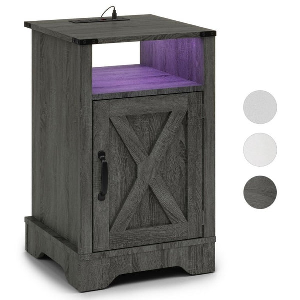 English Elm Led Farmhouse Nightstand Pair with RGB Underglow and Built-In Charging for Bedroom T6051P533239