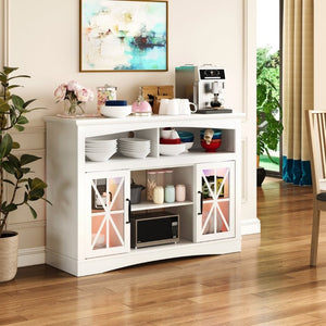 English Elm 47 Inch Farmhouse TV Stand with LED Lights Tempered Glass Doors and Adjustable Shelving T6051P533253