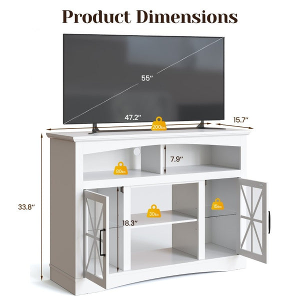 English Elm 47 Inch Farmhouse TV Stand with LED Lights Tempered Glass Doors and Adjustable Shelving T6051P533253