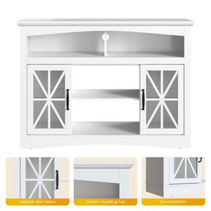 English Elm 47 Inch Farmhouse TV Stand with LED Lights Tempered Glass Doors and Adjustable Shelving T6051P533253