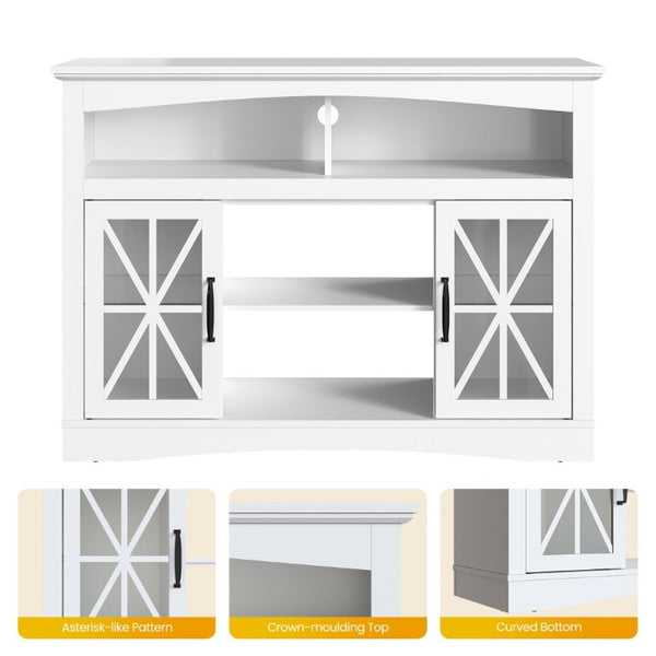 English Elm 47 Inch Farmhouse TV Stand with LED Lights Tempered Glass Doors and Adjustable Shelving T6051P533253