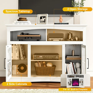 English Elm 47 Inch Farmhouse TV Stand with LED Lights Tempered Glass Doors and Adjustable Shelving T6051P533253