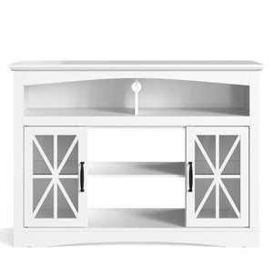 English Elm 47 Inch Farmhouse TV Stand with LED Lights Tempered Glass Doors and Adjustable Shelving T6051P533253