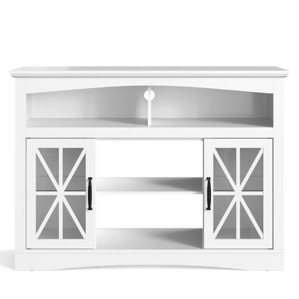 English Elm 47 Inch Farmhouse TV Stand with LED Lights Tempered Glass Doors and Adjustable Shelving T6051P533253