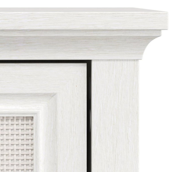 English Elm Storage Cabinet with Woven Rattan Doors White Wood Sideboard for Dining or Entryway T6051P533289