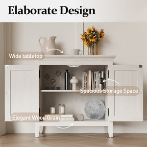 English Elm Storage Cabinet with Woven Rattan Doors White Wood Sideboard for Dining or Entryway T6051P533289