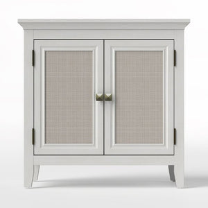 English Elm Storage Cabinet with Woven Rattan Doors White Wood Sideboard for Dining or Entryway T6051P533289