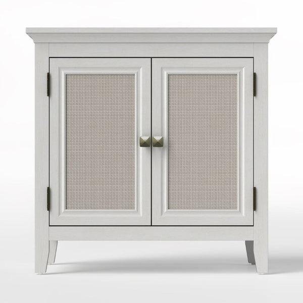 English Elm Storage Cabinet with Woven Rattan Doors White Wood Sideboard for Dining or Entryway T6051P533289