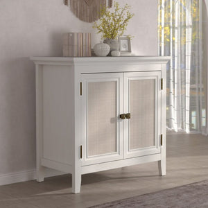 English Elm Storage Cabinet with Woven Rattan Doors White Wood Sideboard for Dining or Entryway T6051P533289