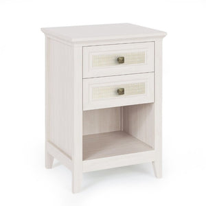 English Elm Grayish White Rattan Boho Nightstand Set of 2 with Drawers Open Shelf Bedroom Storage T6051P533328