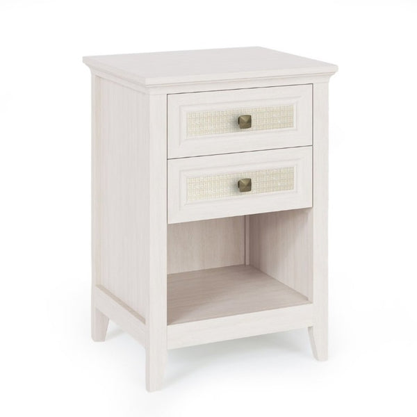 English Elm Grayish White Rattan Boho Nightstand Set of 2 with Drawers Open Shelf Bedroom Storage T6051P533328