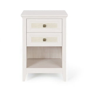 English Elm Grayish White Rattan Boho Nightstand Set of 2 with Drawers Open Shelf Bedroom Storage T6051P533328