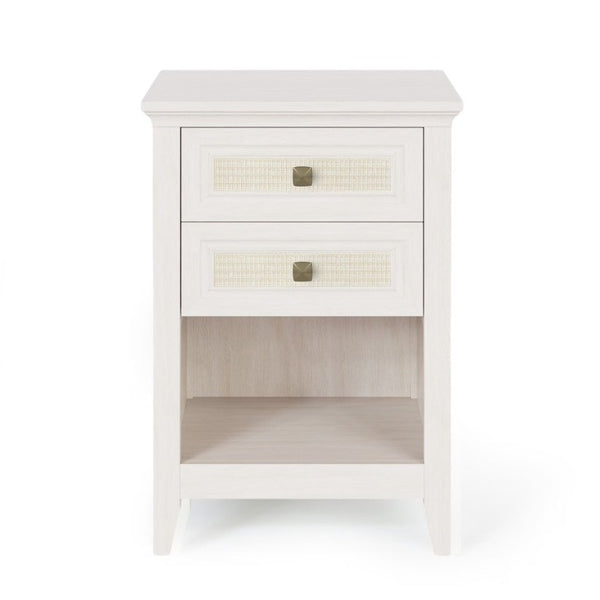 English Elm Grayish White Rattan Boho Nightstand Set of 2 with Drawers Open Shelf Bedroom Storage T6051P533328