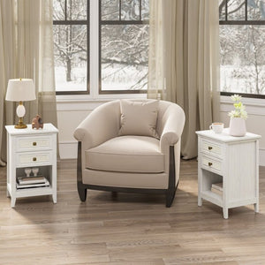 English Elm Grayish White Rattan Boho Nightstand Set of 2 with Drawers Open Shelf Bedroom Storage T6051P533328
