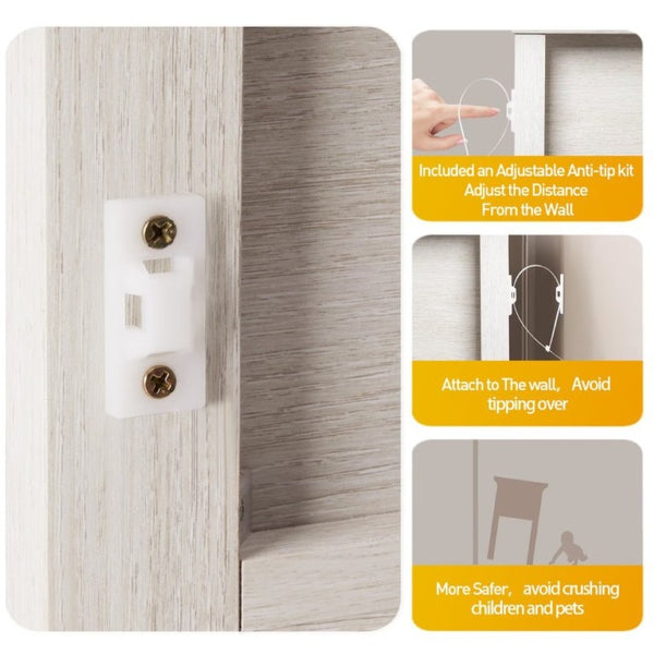 English Elm Grayish White Rattan Boho Nightstand Set of 2 with Drawers Open Shelf Bedroom Storage T6051P533328