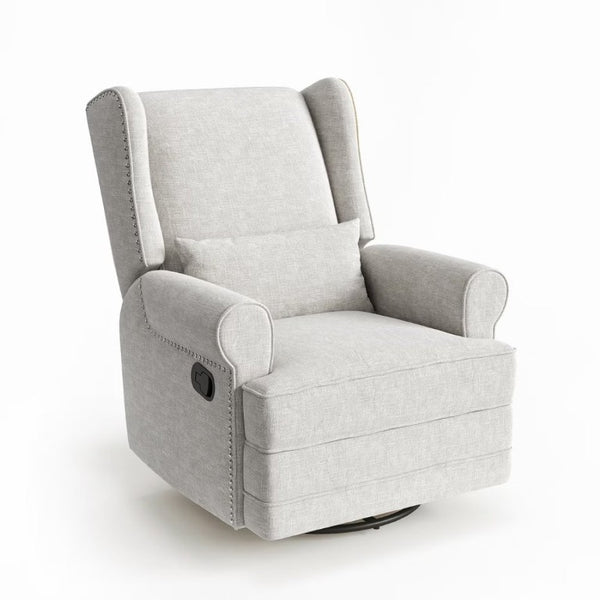 English Elm Swivel Glider Recliner with Footrest Lumbar Pillow Nailhead Trim Nursery Bedroom T6051P533359