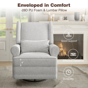 English Elm Swivel Glider Recliner with Footrest Lumbar Pillow Nailhead Trim Nursery Bedroom T6051P533359