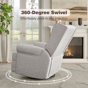 English Elm Swivel Glider Recliner with Footrest Lumbar Pillow Nailhead Trim Nursery Bedroom T6051P533359