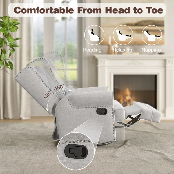 English Elm Swivel Glider Recliner with Footrest Lumbar Pillow Nailhead Trim Nursery Bedroom T6051P533359