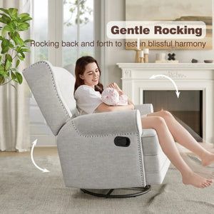 English Elm Swivel Glider Recliner with Footrest Lumbar Pillow Nailhead Trim Nursery Bedroom T6051P533359