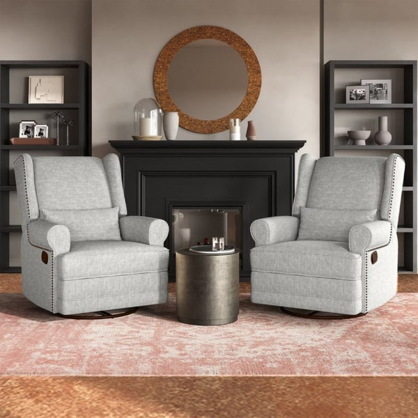 English Elm Swivel Glider Recliner with Footrest Lumbar Pillow Nailhead Trim Nursery Bedroom T6051P533359