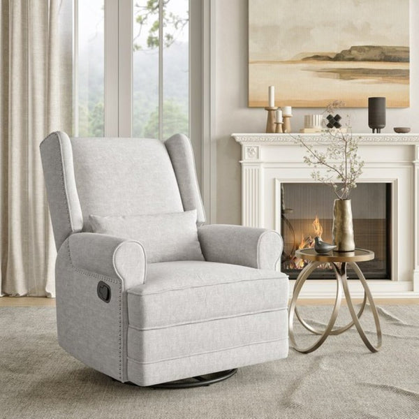 English Elm Swivel Glider Recliner with Footrest Lumbar Pillow Nailhead Trim Nursery Bedroom T6051P533359