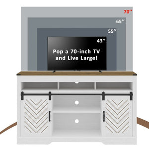 English Elm Farmhouse Barn Door Media Console with Steel Rail Hardware for Large Living Rooms T6051P533537