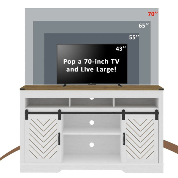 English Elm Farmhouse Barn Door Media Console with Steel Rail Hardware for Large Living Rooms T6051P533537