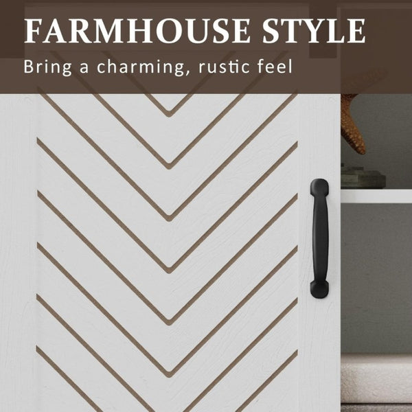 English Elm Farmhouse Barn Door Media Console with Steel Rail Hardware for Large Living Rooms T6051P533537