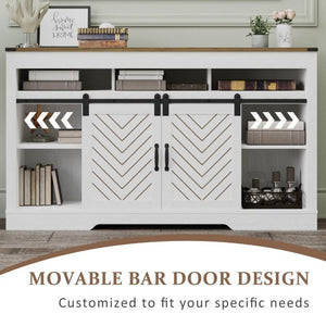 English Elm Farmhouse Barn Door Media Console with Steel Rail Hardware for Large Living Rooms T6051P533537
