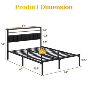 English Elm Full Size Platform Bed with Charging Headboard Wooden Shelf and Steel Slat Support T6051P535205