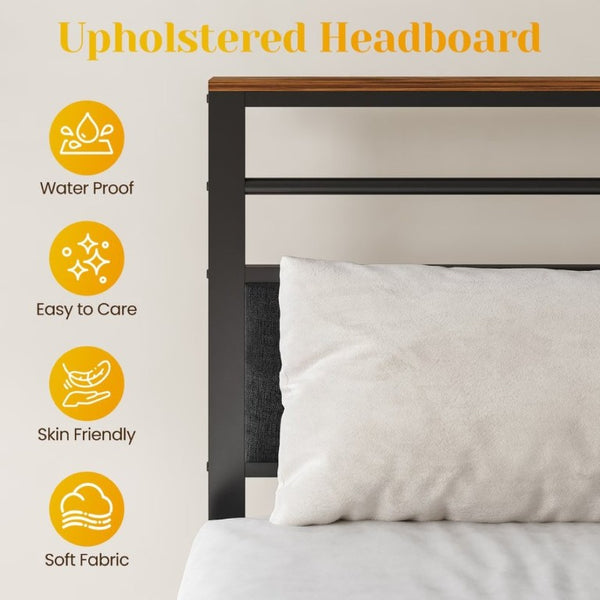 English Elm Full Size Platform Bed with Charging Headboard Wooden Shelf and Steel Slat Support T6051P535205