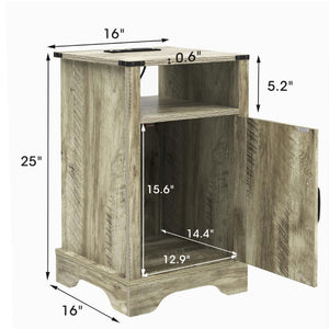 English Elm Farmhouse Nightstand Set of 2 with Built-In Charging Station Rustic Warm Grey Wood T6051P535346