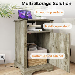 English Elm Farmhouse Nightstand Set of 2 with Built-In Charging Station Rustic Warm Grey Wood T6051P535346