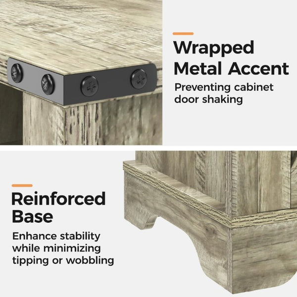 English Elm Farmhouse Nightstand Set of 2 with Built-In Charging Station Rustic Warm Grey Wood T6051P535346