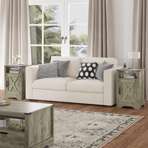 English Elm Farmhouse Nightstand Set of 2 with Built-In Charging Station Rustic Warm Grey Wood T6051P535346