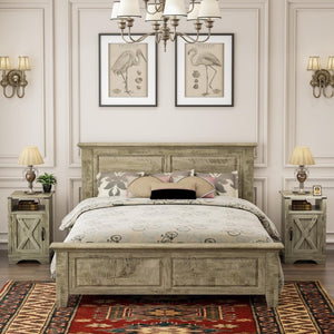 English Elm Farmhouse Nightstand Set of 2 with Built-In Charging Station Rustic Warm Grey Wood T6051P535346