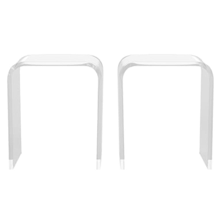 English Elm Acrylic Waterfall Edge Side Table Set of 2 Clear Lucite Sculptural Square Nightstands T6051P537705