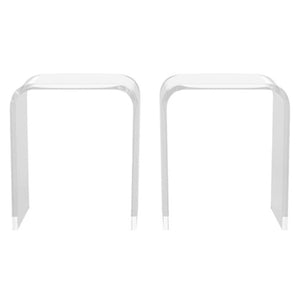 English Elm Acrylic Waterfall Edge Side Table Set of 2 Clear Lucite Sculptural Square Nightstands T6051P537705