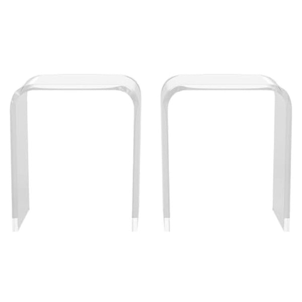 English Elm Acrylic Waterfall Edge Side Table Set of 2 Clear Lucite Sculptural Square Nightstands T6051P537705
