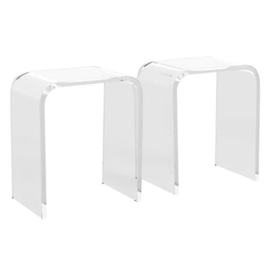 English Elm Acrylic Waterfall Edge Side Table Set of 2 Clear Lucite Sculptural Square Nightstands T6051P537705