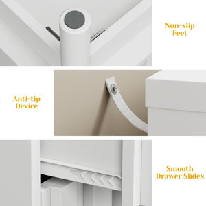 English Elm 3 Drawer White Dresser with Fluted Fronts Gold Pulls and Raised Legs for Bedroom T6051P537813