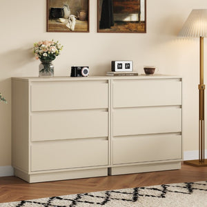 English Elm Large Matte Beige 3 Drawer Chest Set of 2 with Silent Glide Handle Free Modern Storage T6051P537814