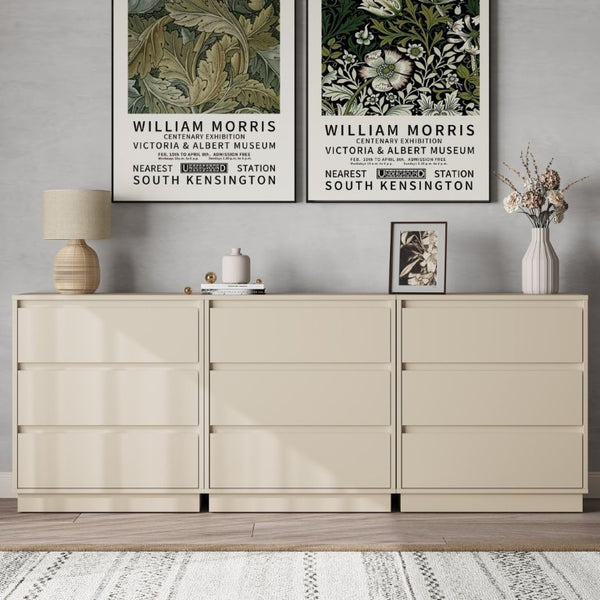 English Elm Large Matte Beige 3 Drawer Chest Set of 2 with Silent Glide Handle Free Modern Storage T6051P537814