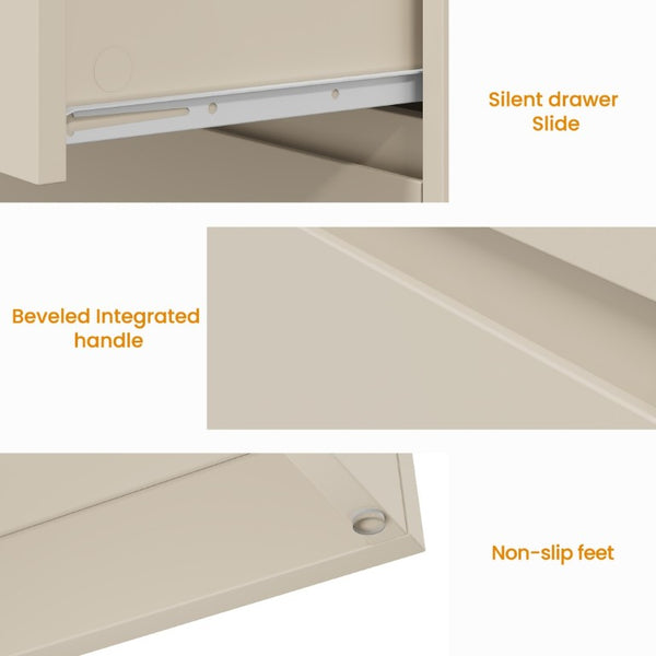 English Elm Large Matte Beige 3 Drawer Chest Set of 2 with Silent Glide Handle Free Modern Storage T6051P537814