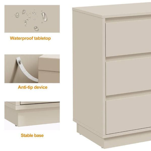 English Elm Large Matte Beige 3 Drawer Chest Set of 2 with Silent Glide Handle Free Modern Storage T6051P537814