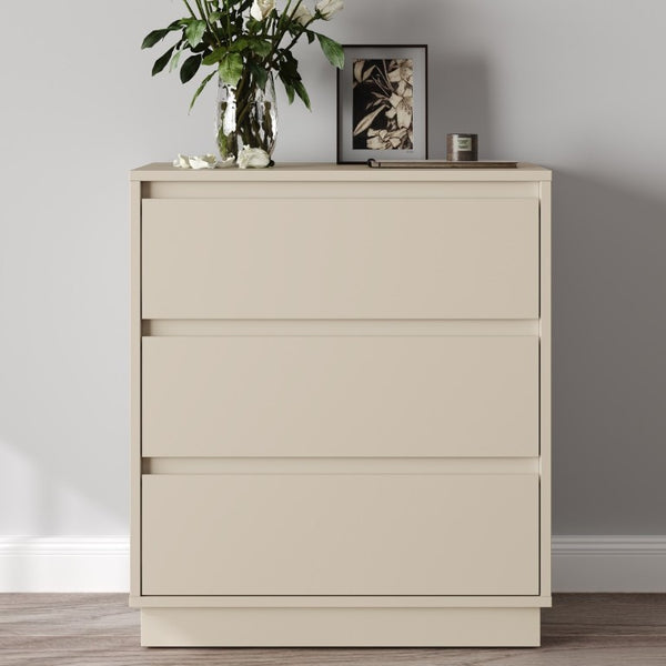 English Elm Large Matte Beige 3 Drawer Chest Set of 2 with Silent Glide Handle Free Modern Storage T6051P537814