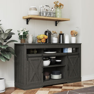 English Elm Farmhouse Media Console with Sliding Barn Doors Engineered Wood TV Stand for Living Room T6051P537816