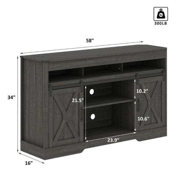 English Elm Farmhouse Media Console with Sliding Barn Doors Engineered Wood TV Stand for Living Room T6051P537816